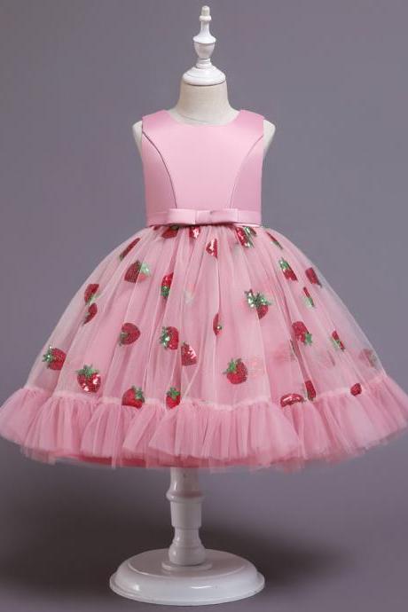 Children dress princess girls sequins Christmas strawberry show catwalk evening dress