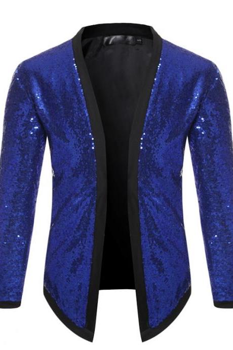Men Casual Jacket Wear Nightclub Dance Performance Party solid long sleeve Cardigan Coat 