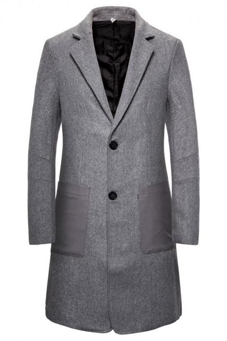  New Arrivals Men Winter Wool Blends Trench Coat Style Slim Fit Long Windbreaker Jacket Overcoat