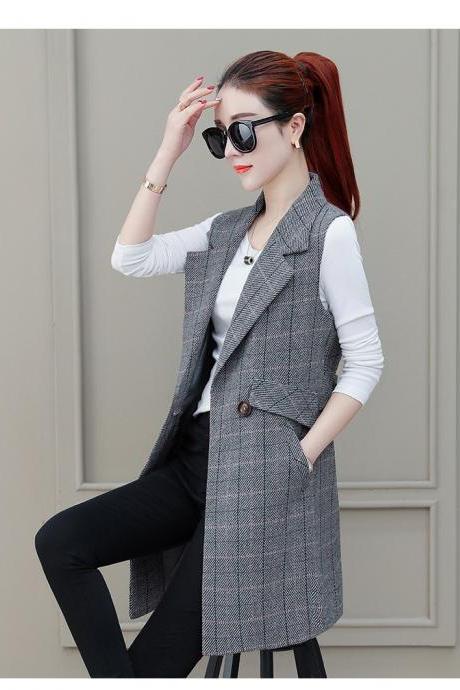 Women Suit Waistcoat Spring and Autumn New Style Western Style Outer Vest WOMEN'S Dress Waistcoat Mid-length Thin Coat