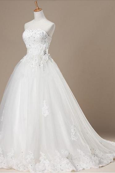 Discount Wedding Dress Princess Pregnant A Line Strapless Floor Length Lace-up Bridal Dresses