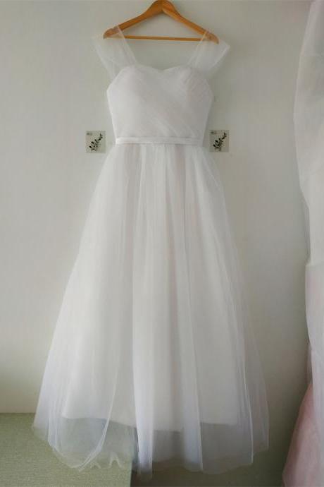 2021 Newest Wedding Dresses Sash High Quality Satin Tulle White/Ivory A-Line Sweetheart Bridal Gown