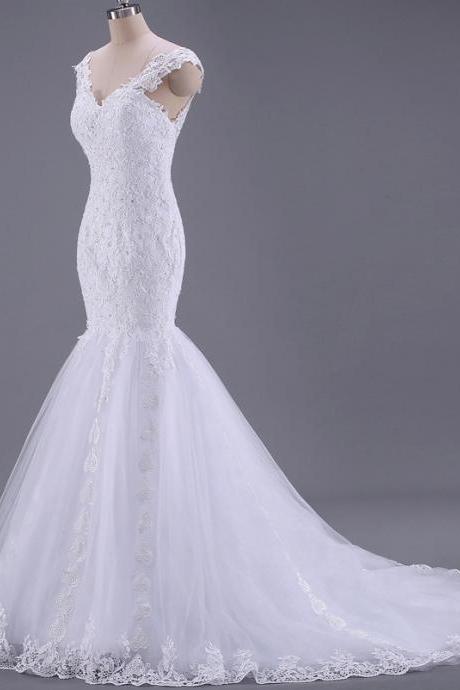 custom made wedding dress plus size V neck lace up luxury lace embroidery mermaid bridal dress 