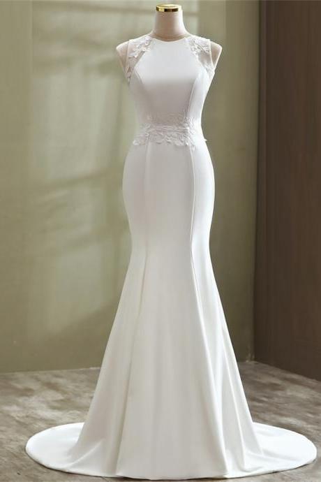 Fashion Women mermaid wedding dress plus size O neck Satin Court Train Lace bridal dress custom 