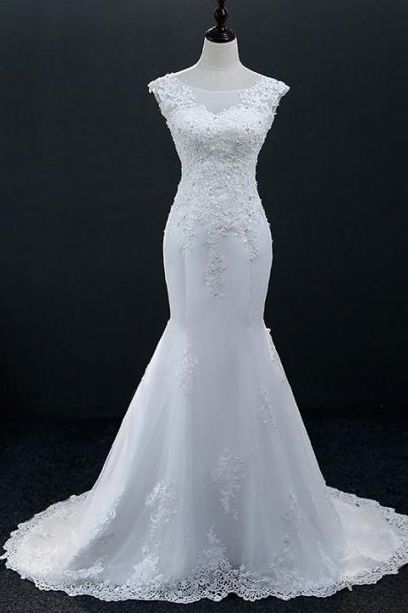 Women wedding dress plus size O neck luxury lace mermaid bridal dress custom made