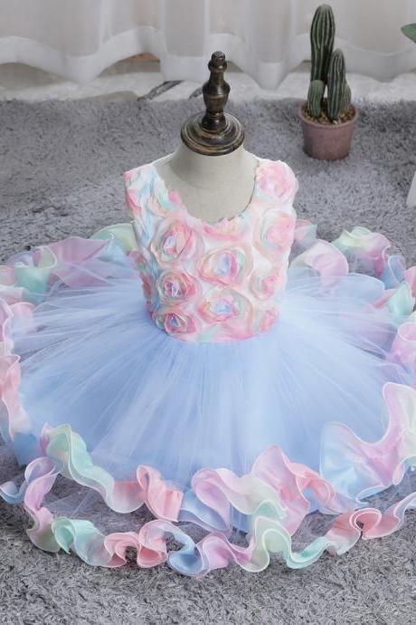 Dress for girls fashion applique mesh fluffy dress princess dress wedding dress girl tulle dress children's clothes party dress