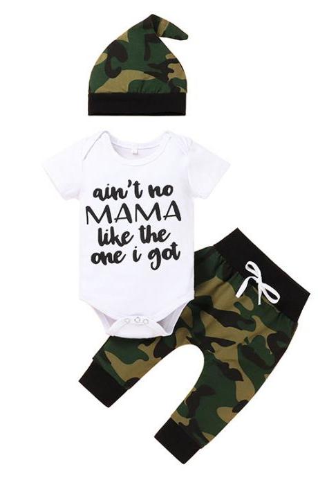 2021 romper autumn new Baby Girl children clothing army green letter printed camouflage pants three-piece suit