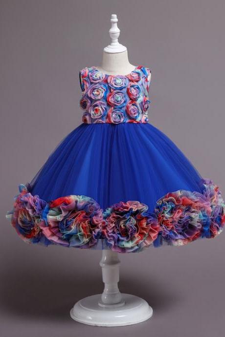 Summer new girls Dress walk show stage performance Dress Girls' multicolored patchwork dress baby dress