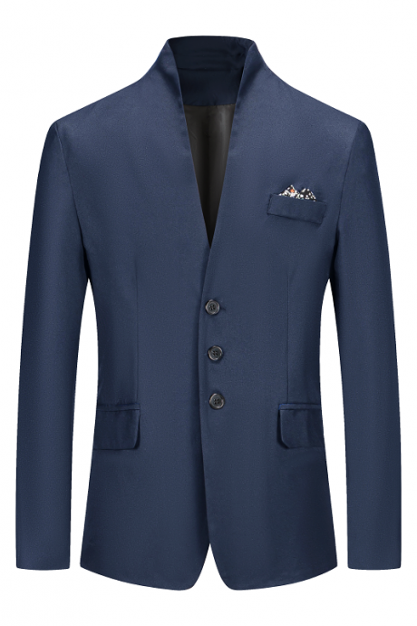 Fashion New Men's Slim Fit Suit Jacket Solid Color Stand Collar Business Suit Gentleman Suit Jacket