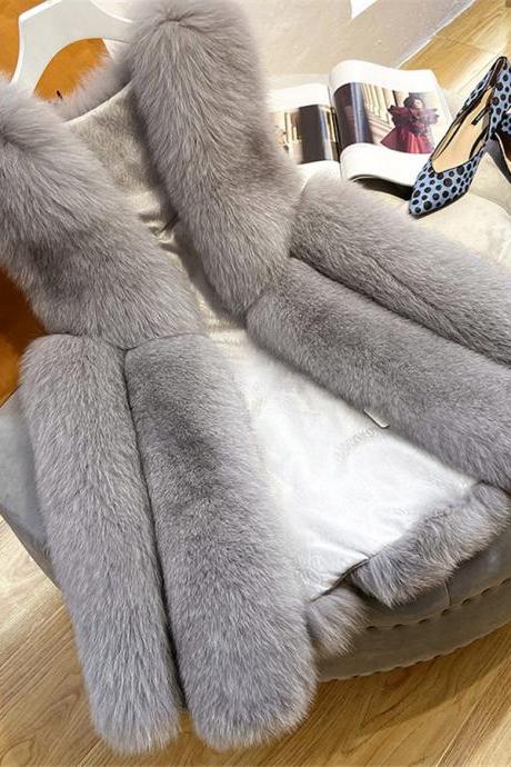  autumn winter new fur one female mid-length faux fur vest stitching vest
