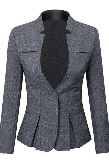  Women New Frilled Single Button coat Lightweight Slim Work Office Jacket Suit coat