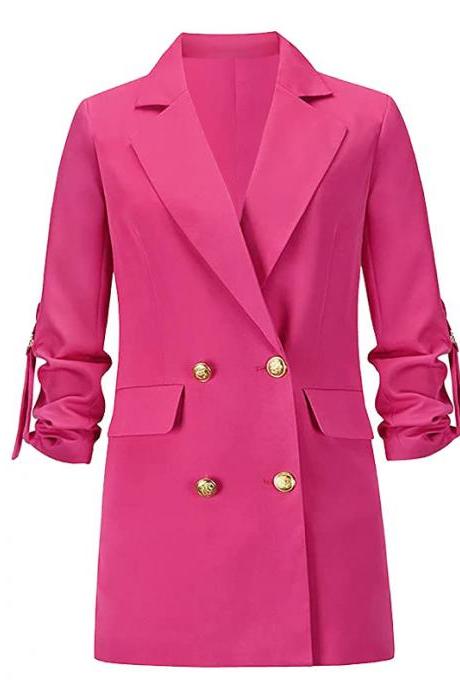  Women casual coat long-sleeved double-breasted cardigan office button jacket suit