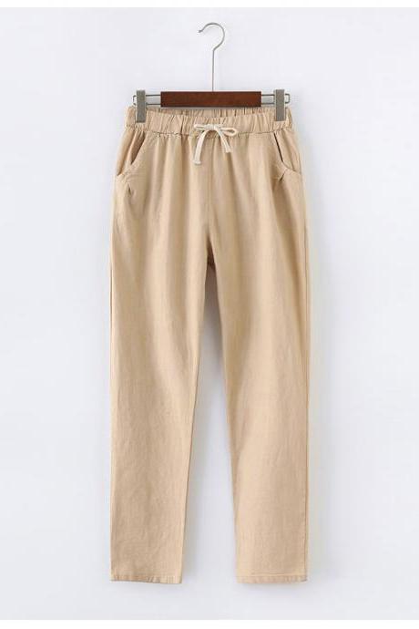  light Cotton Linen Pants for Women Trousers Loose Casual Solid Color Women Harem Pants Plus Size Summer cargo pants women