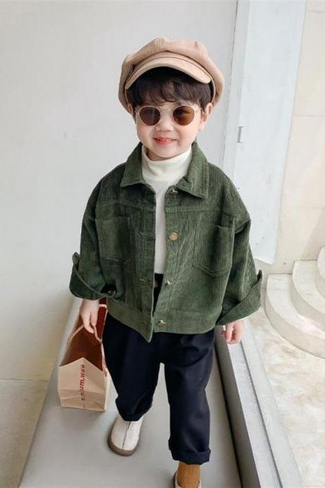 Boys Jacket Autumn Baby Corduroy Casual Middle Small Children Coat