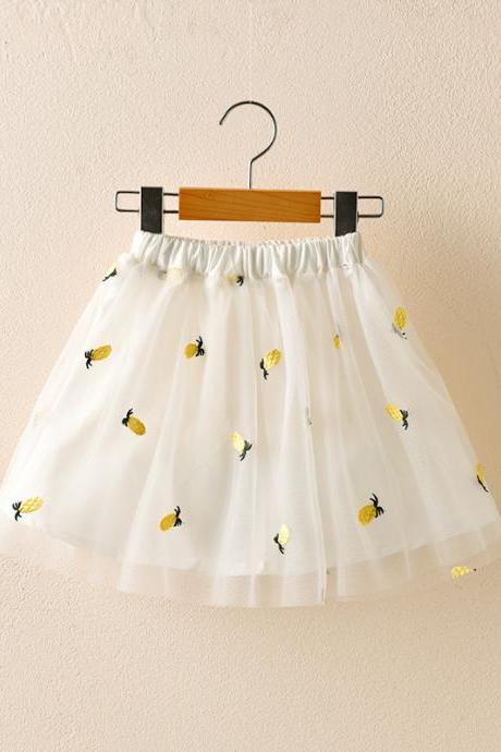 Girls Children's Clothing Cute Pineapple Small Daisy Embroidered Mesh Puff Cake Skirt 