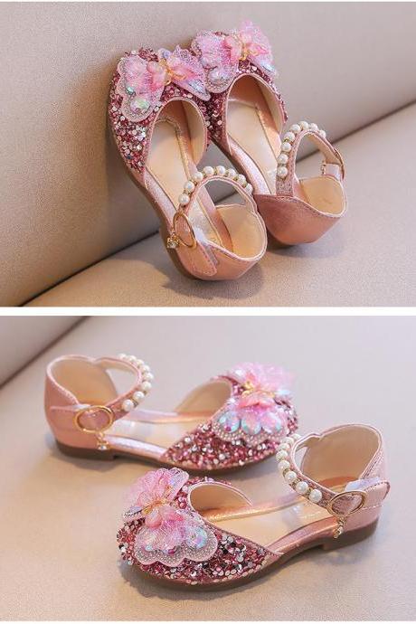 Spring summer new girl princess shoes Korean version rhinestone girls Baotou sandals soft bottom small leather shoes