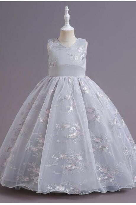 Hot Selling Embroidered Long Sleeveless Children&amp;#039;s Dress Birthday Party Dress Flower Girl Dress Dress Kids Dress