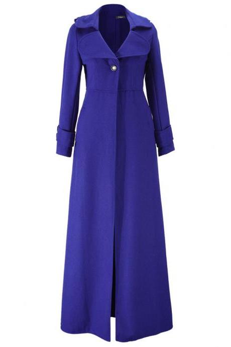 Floor Length Royal Blue Coat Women Jackets Cashmere Blend Long Sleeve Maxi Dress Wool Winter Windbreaker S M L XL 2XL