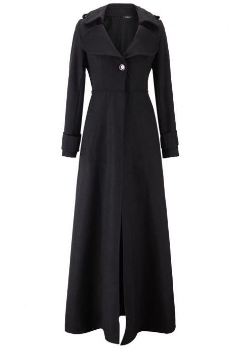 Floor Length Black Coat Women Jackets Cashmere Blend Long Sleeve Maxi Dress Wool Winter Windbreaker S M L XL 2XL