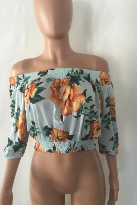 Off-The-Shoulder Cuff-Sleeved Featuring Yellow Floral Print