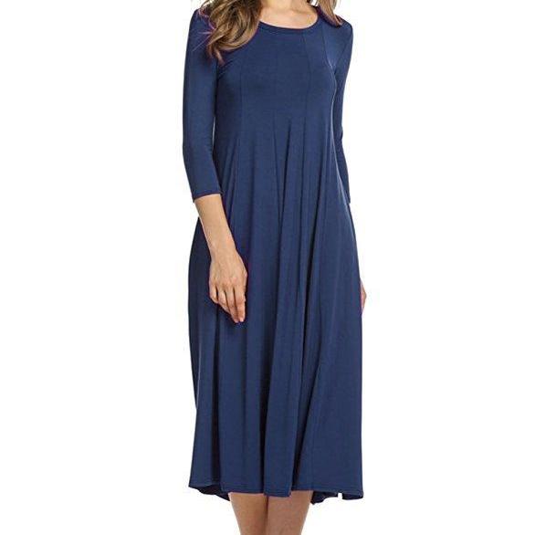Casual Simplicity Solid O Neck Long Sleeve Dresses