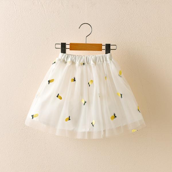 Girls Children's Clothing Cute Pineapple Small Daisy Embroidered Mesh Puff Cake Skirt 