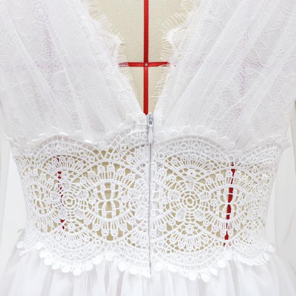 Spring summer new women mesh dresses long-sleeved wedding dresses banquet dress V-neck lace mesh dress