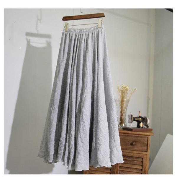 Women Linen Cotton Long Skirts Elastic Waist Pleated Maxi Skirts Beach Boho Vintage Summer Skirts 