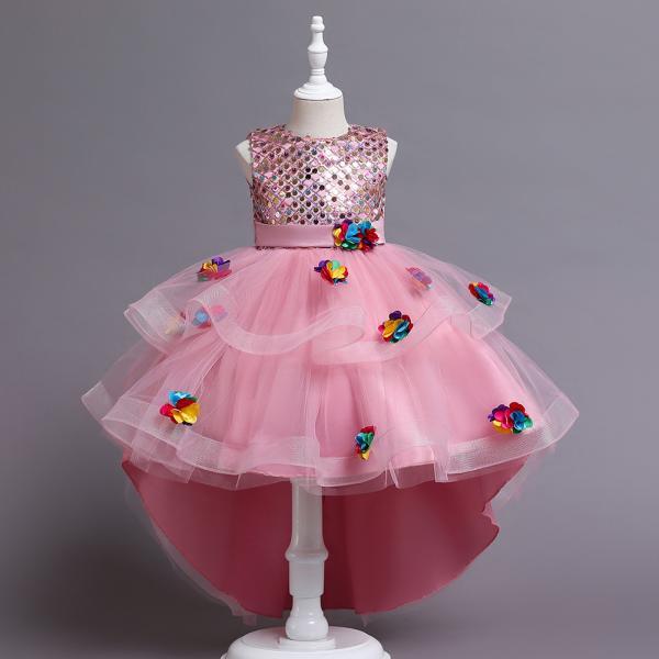 New children princess dress girls mesh flower vest trailing piano performance dress