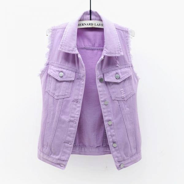  Women Sleeveless Casual Coats Vest Turn-Down Collar Solid Single-Breasted Denim Tops Pockets Jacket 
