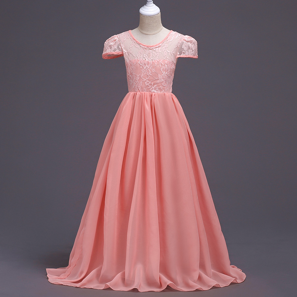 Summer Junior Girls Wedding Dress Cap Sleeve Floor Length Chiffon