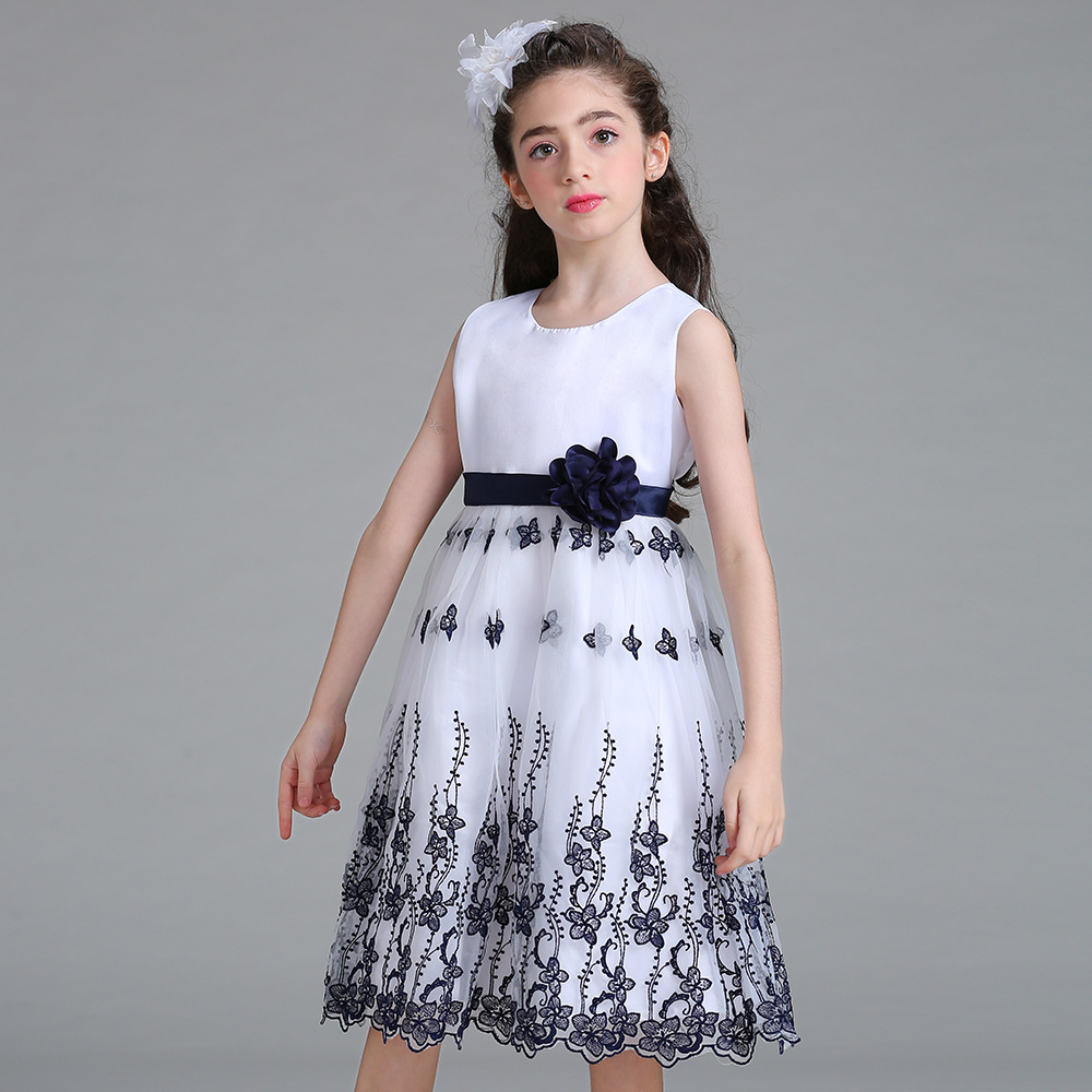 Embroiderey Lace Flower Girls Dress Bow Tie Wedding Pageant Princess