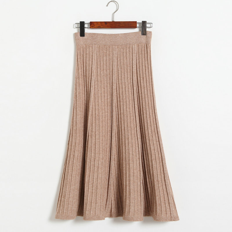 Vintage Fashion Pleated Skirt Women Knitted Autumn Winter High Waist A ...