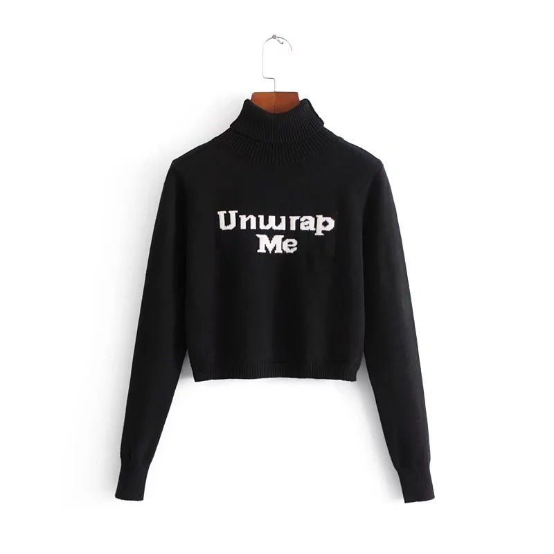 ‘UNWRAP ME’ Black Turtleneck Long Cuffed Sleeves Sweater on Luulla