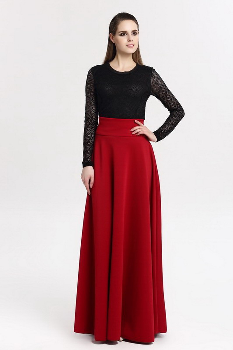 Burgundy High Rise Ruffled A-line Maxi Skirt, Plus Size on Luulla