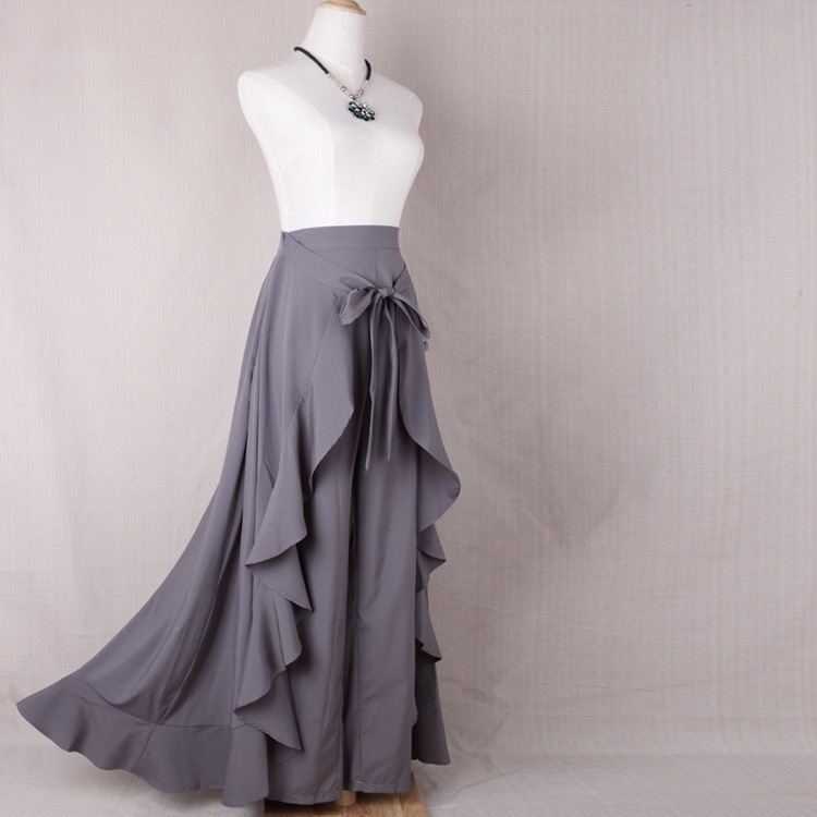 Women Wrap Skirts New Casual Fashion TieWaist Ruffles Wide Leg Loose