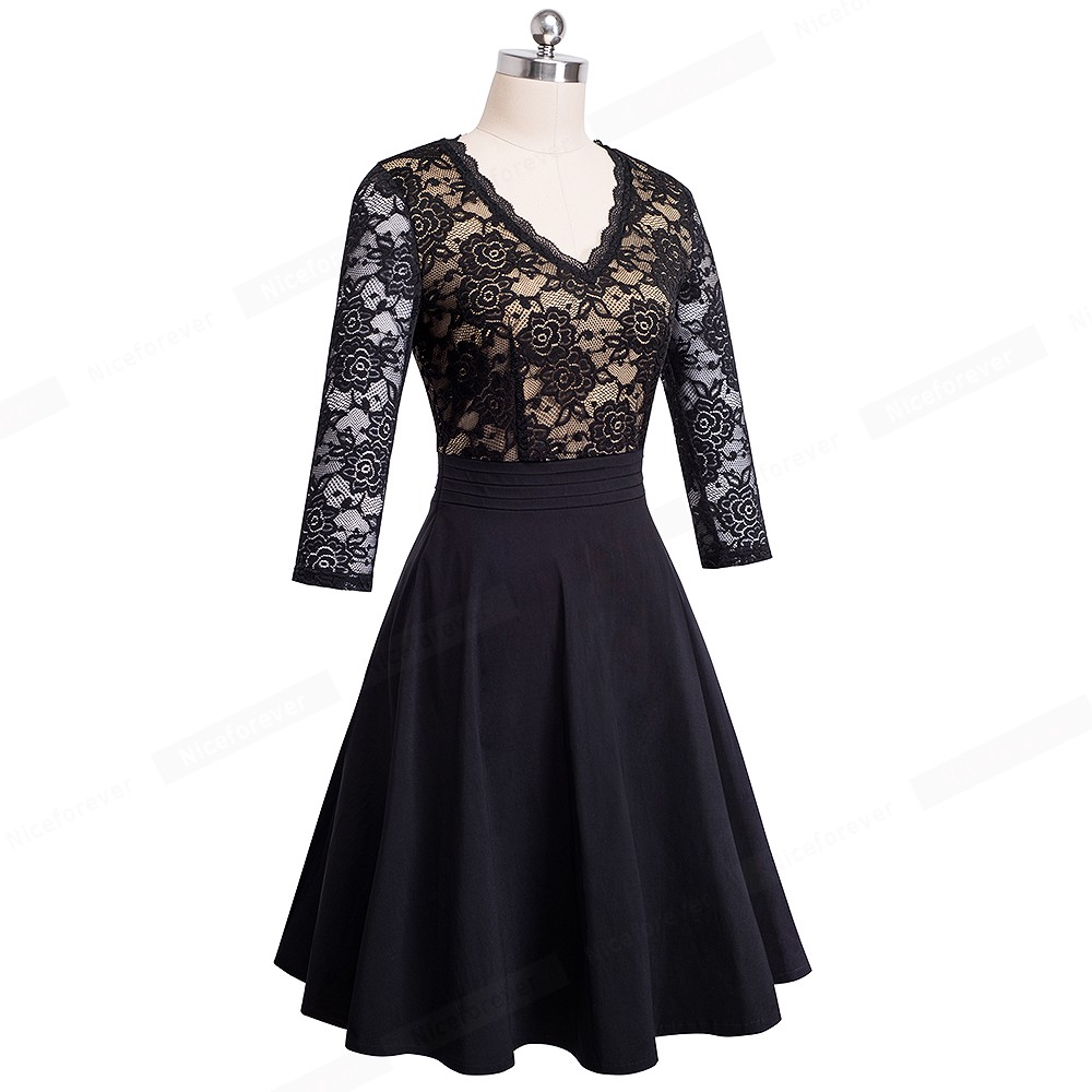 Women's Vintage Floral Print V-neck Hollow 3/4 Sleeve Dress main image 1