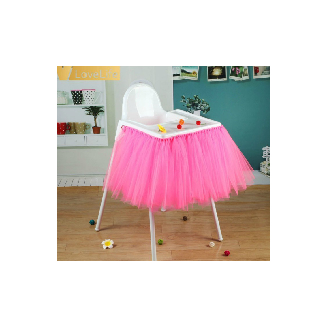 Tutu Tulle Table Skirts High Chair Decor Baby Shower Decorations For Boys Girls Party Set Birthday Party Supplies Deep Pink