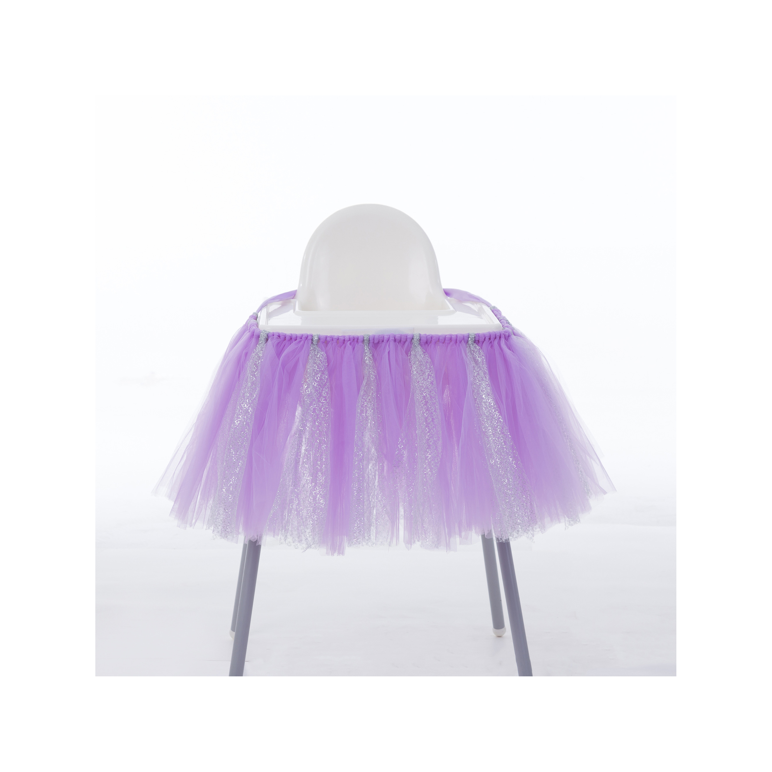 Tutu Tulle Table Skirts High Chair Decor Baby Shower Decorations For Boys Girls Party Set Birthday Party Supplies Lilac Silver