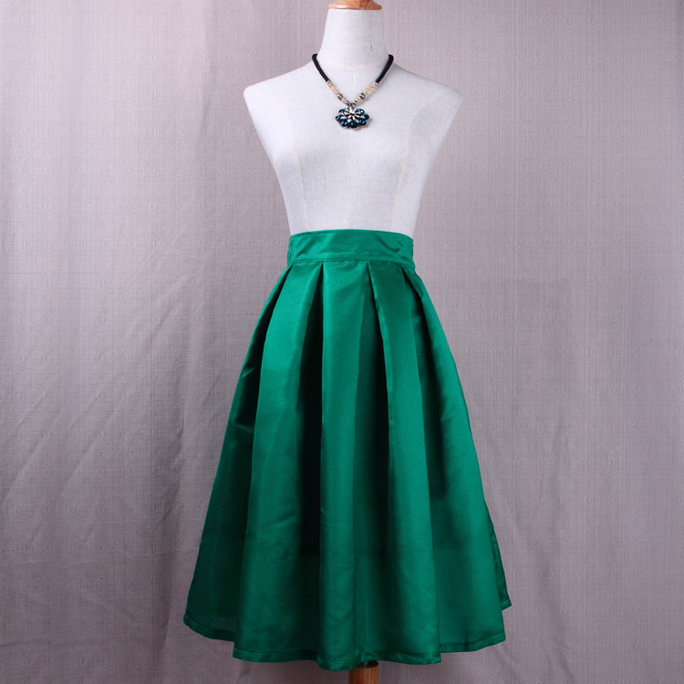 Simple Women A Line Midi Skirt High Waist Pleated Solid Office Work ...