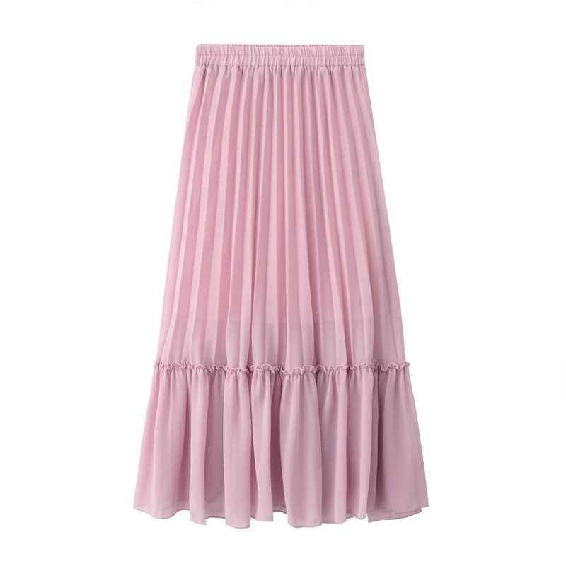 Women Chiffon Pleated Skirt High Waist Tutu Midi Summer Jupe A Line Skirt Pink On Luulla 