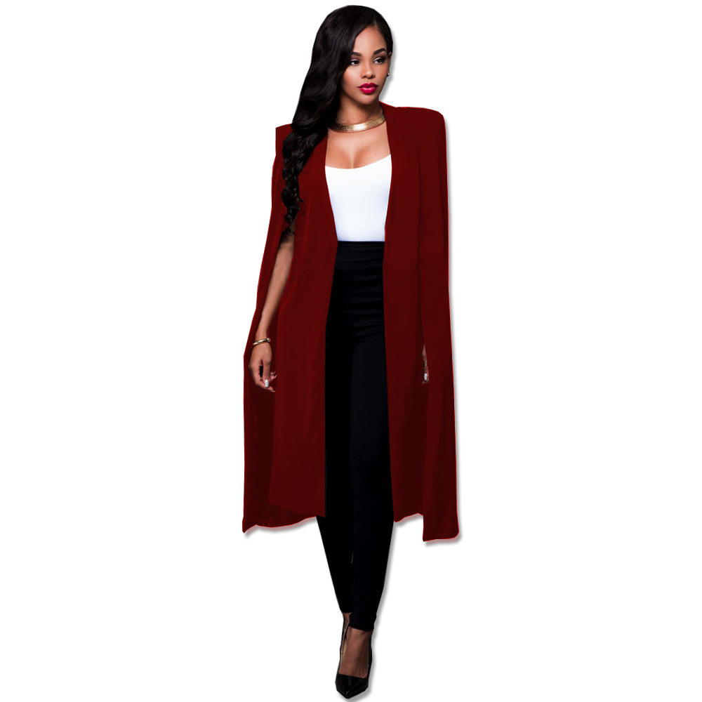 Women Long Cloak Blazer Coat Cape Cardigan Jacket Slim Office Simple OL ...