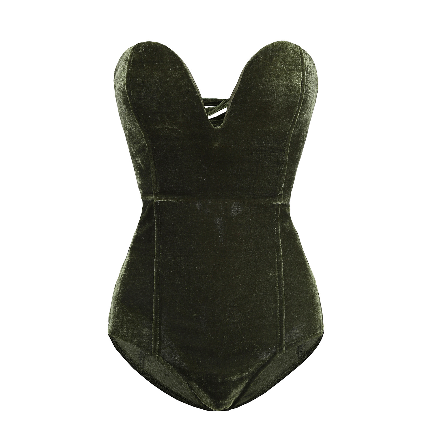 green strapless bodysuit