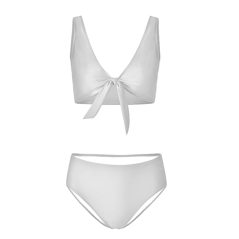 Women Bikini Set Summer Deep V Neck Bow Swimsuit Swimwear Two Piece Set