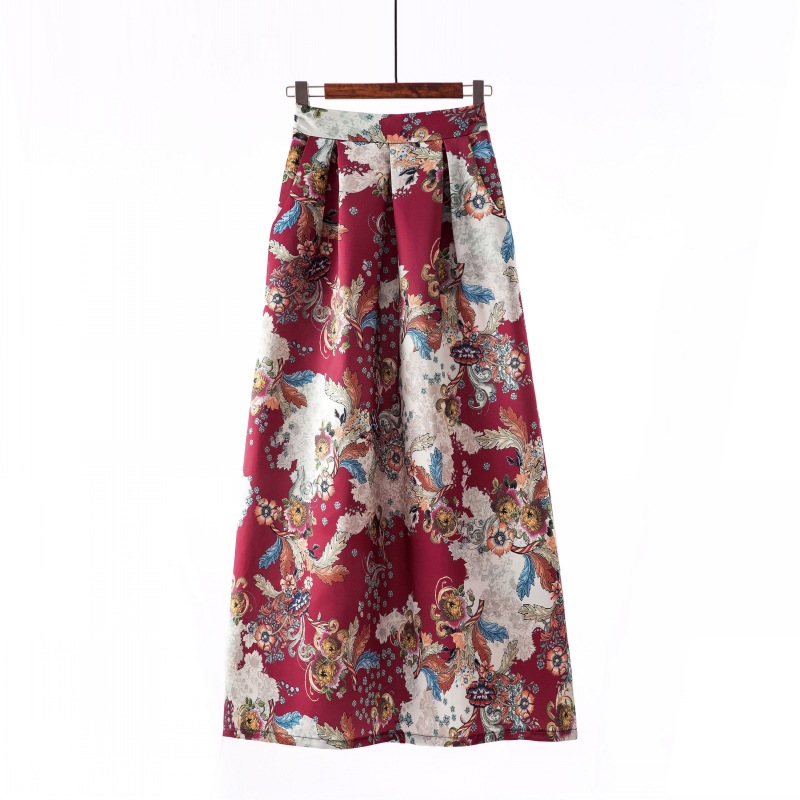 Women Floral Printed Maxi Skirt Vintage High Waist Floor Length Plus ...