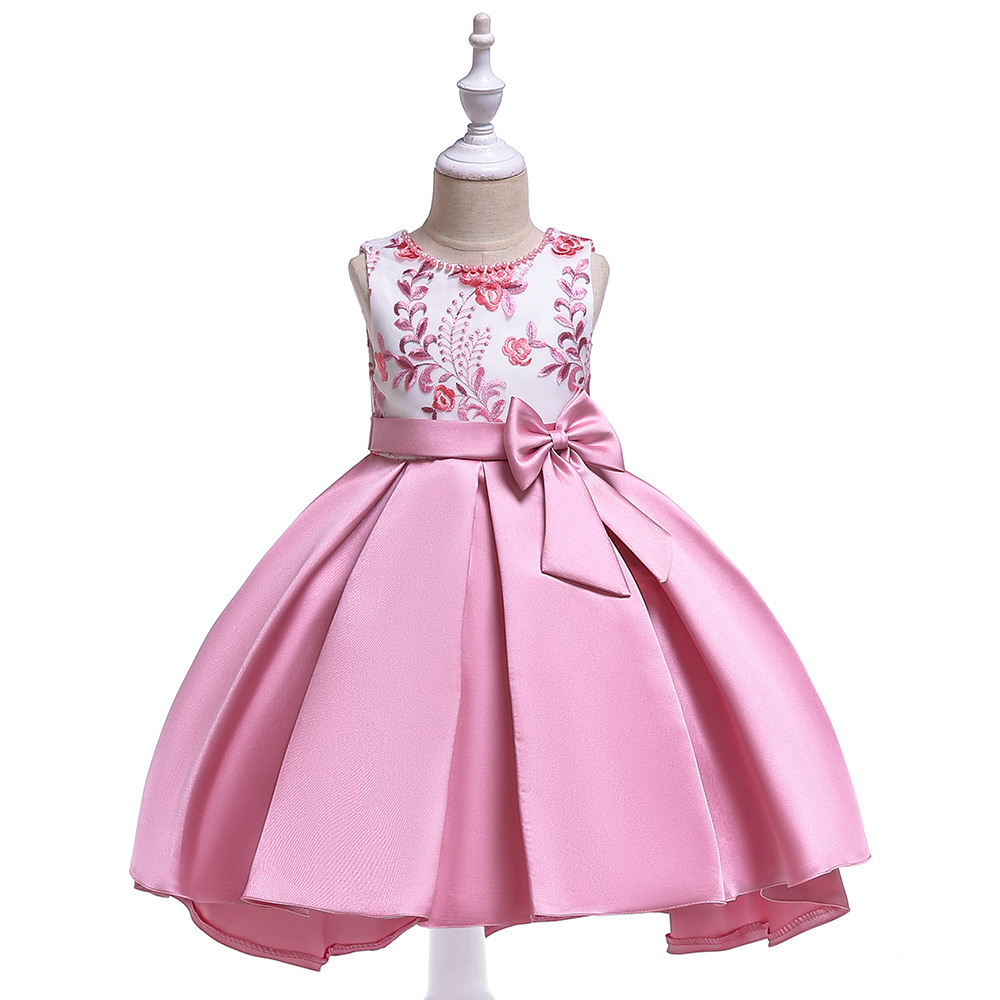 High Low Flower Girl Dress Embroidery Tuxedo Formal Perform Satin Party ...