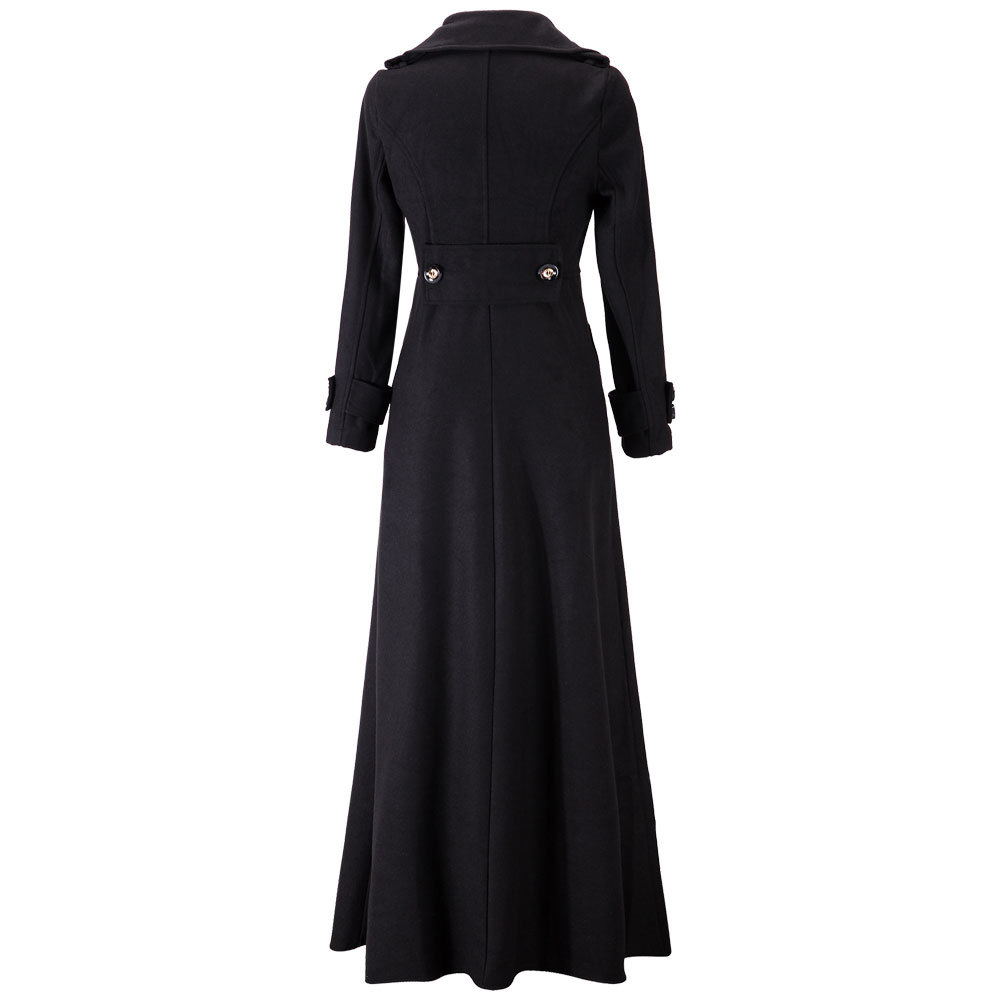 Floor Length Black Coat Women Jackets Cashmere Blend Long Sleeve Maxi Dress Wool Winter